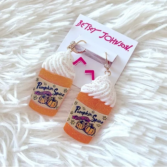 Betsy Johnson Pumpkin Spice Latte Earrings NWT - Picture 3 of 4